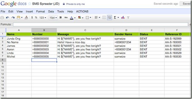 SMS blasting useing spreadsheet